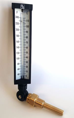 9" Scale Adjustable Angle Type Industrial Grade Thermometer Model BR9A35 , Thermowell, NWIM